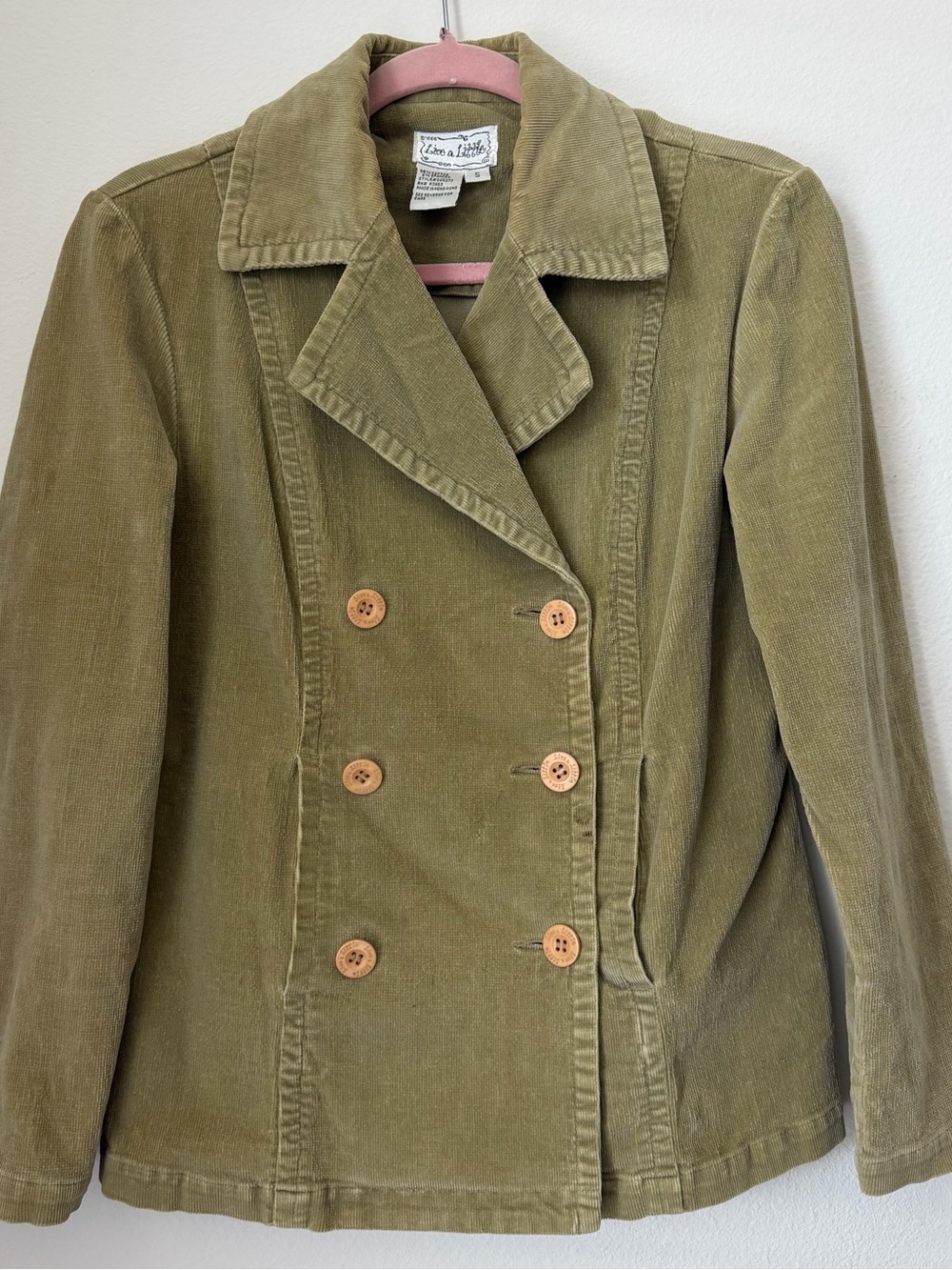 Eileen Fisher Olive Green Corduroy Double-Breasted Jacket